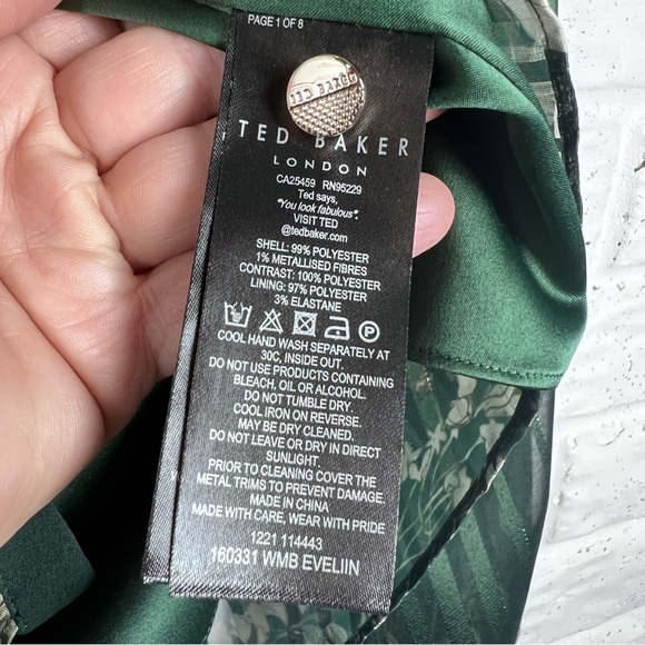 TED BAKER Eveliin Green Floral Blouse with Metallic Threads and sheer sleeves 2 - Picture 11 of 11